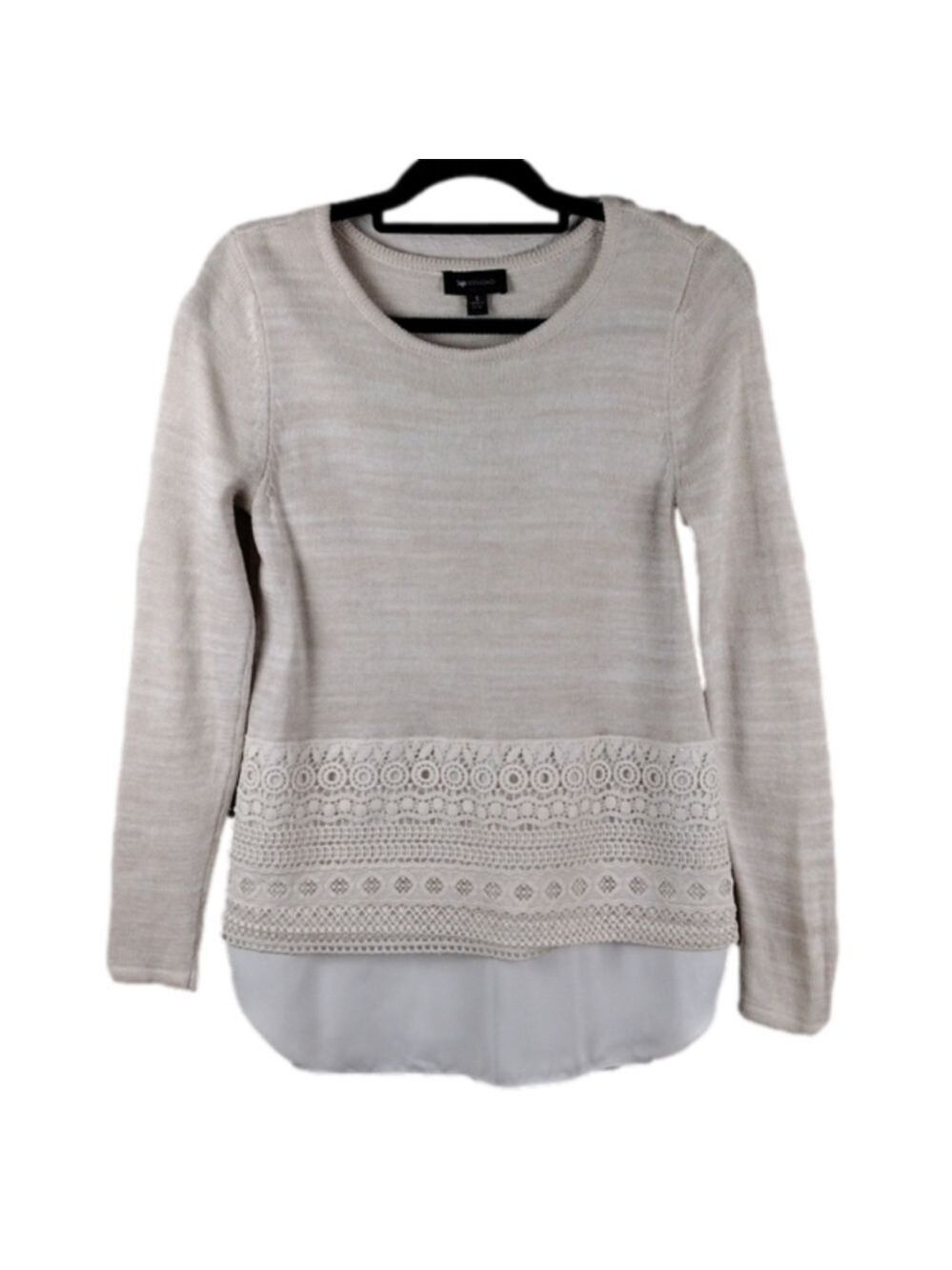 𝅺ab Studio Wheat Scoop Neckline Long Sleeve Layered Shirt Crochet Hem Sweater